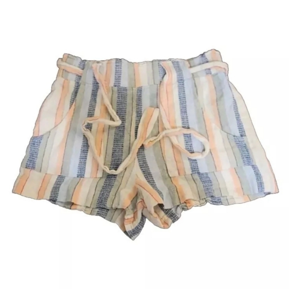Indigo Rein Linen Belted Flowy Shorts Juniors' Small Pink Blue White NWT B38#8